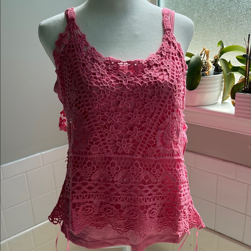 Charlie Paige pink/coral Ruffled Embellished Camisole. Available in S,M,L and XL